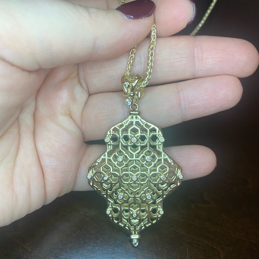 Euc Kendra Scott Kathy necklace gold long chain adjustable